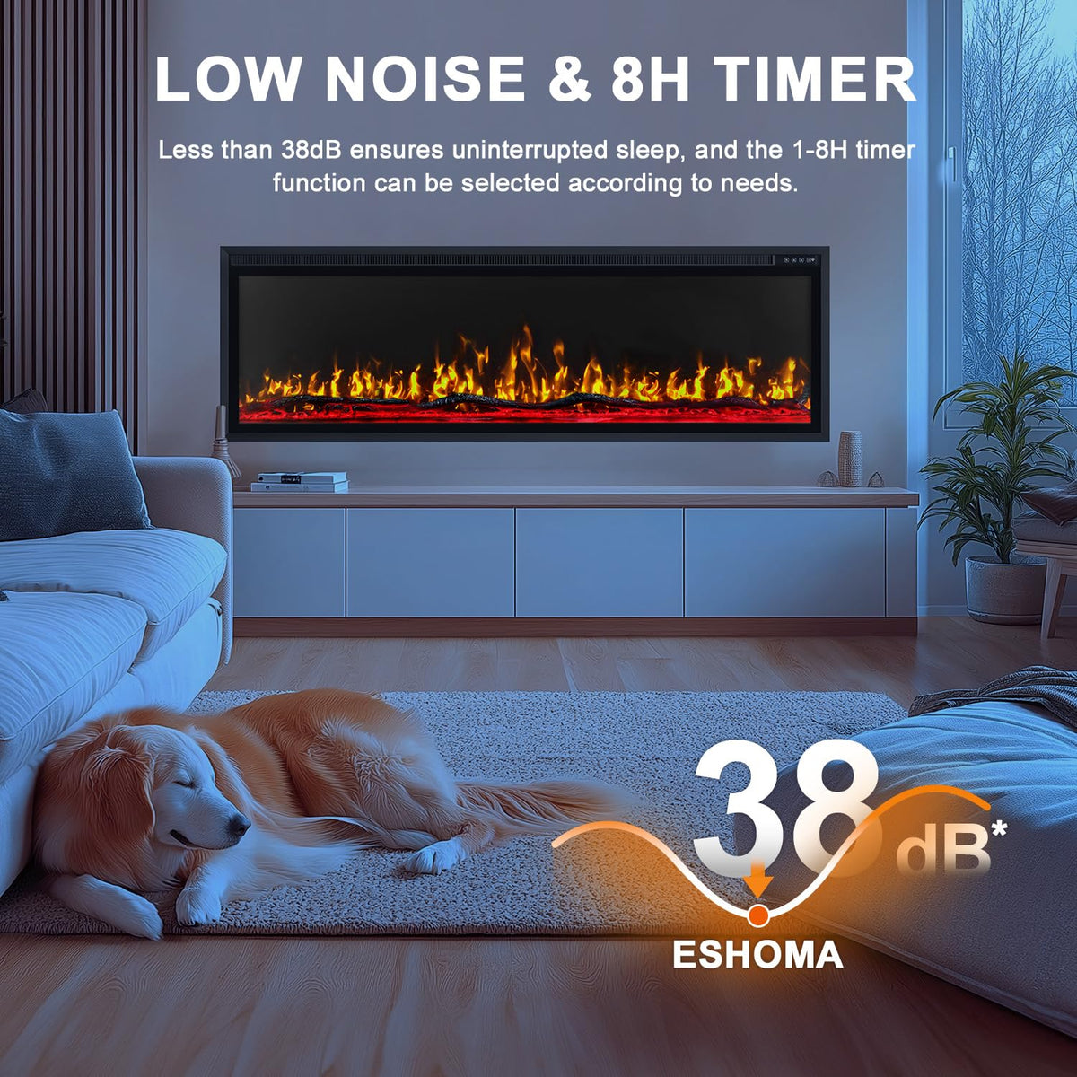 Eshoma 60" Recessed and Wall Mounted Electric Fireplace, Fireplace Heater Recessed and Wall Mounted with Heater, Adjustable 12 Flame Colors and 5 Brightness, Timer, Touch Screen,750/1500w