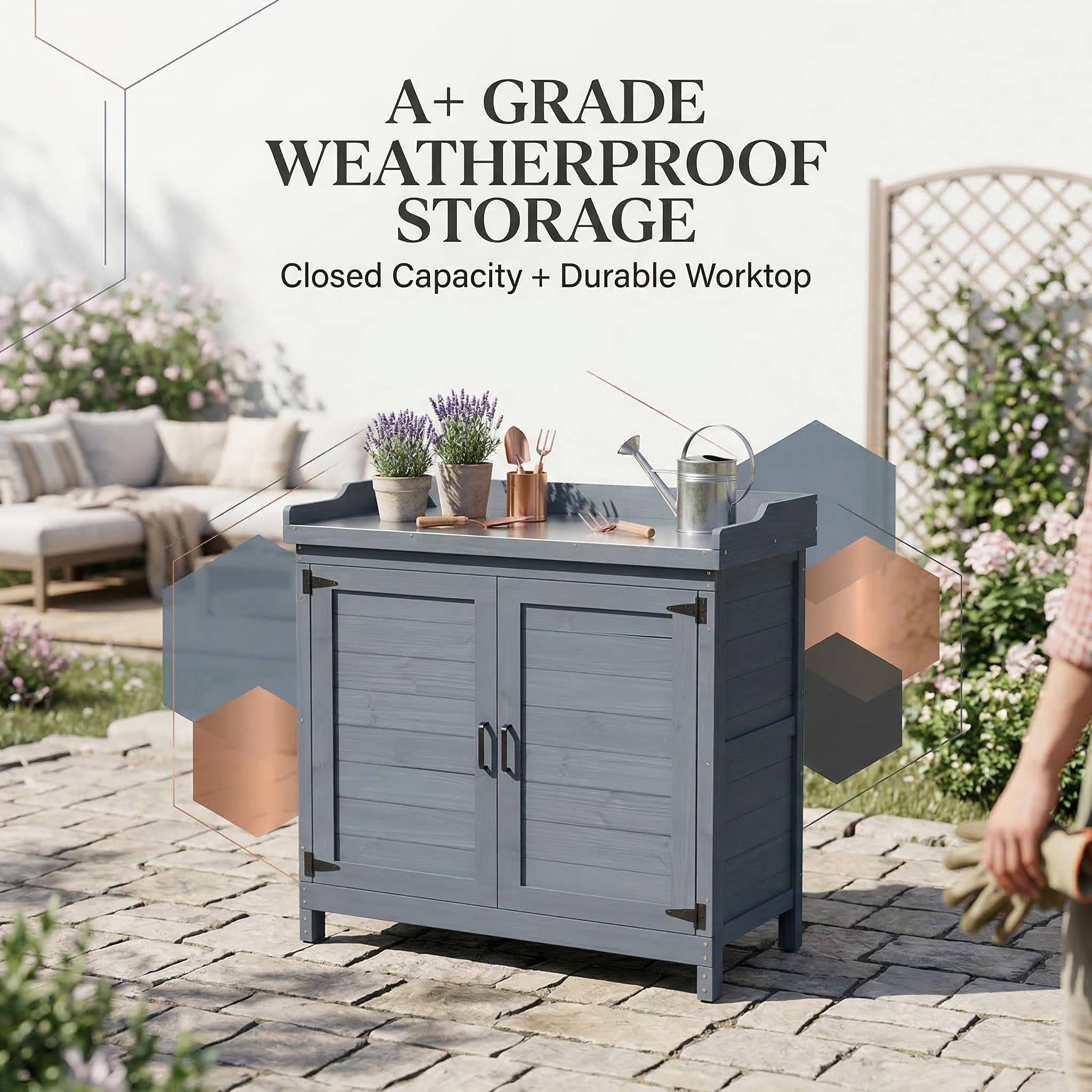 Outdoor Wooden Garden Storage Cabinet with Potting Bench