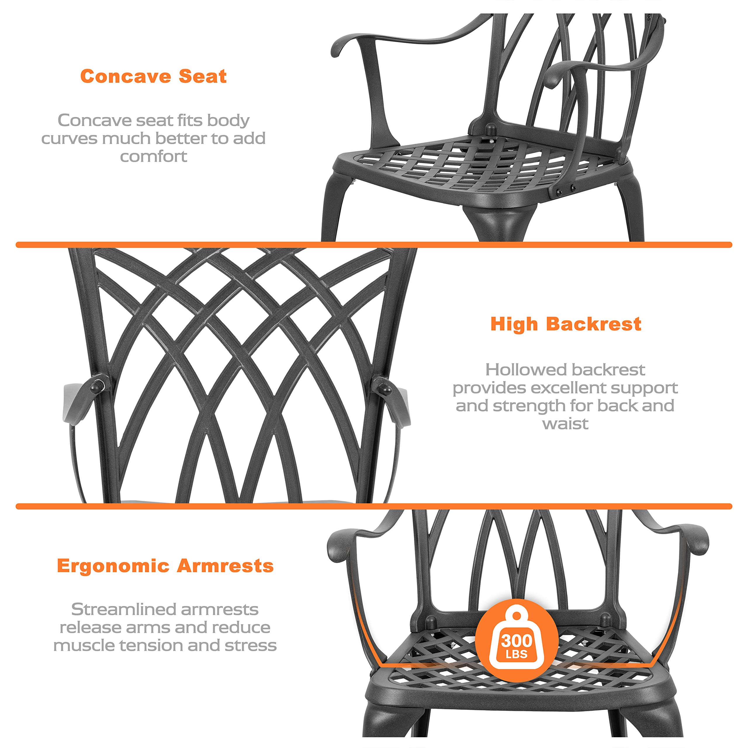 3-Piece Patio Bistro Set – Cast Aluminum Table & Chairs with Umbrella Hole