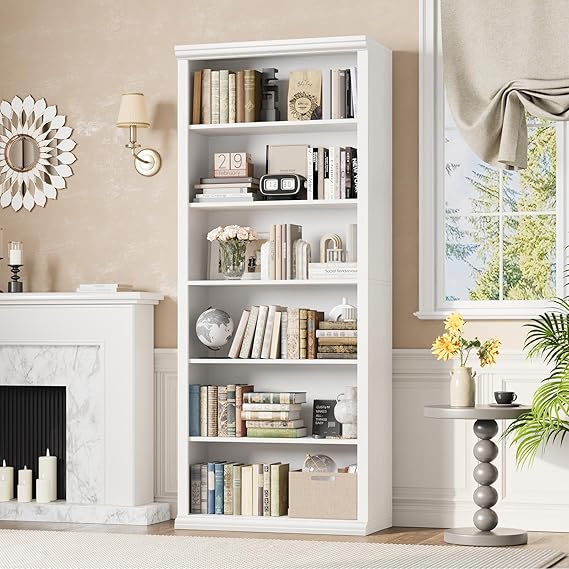 6-Tier Wide Bookcase with Elegant Design