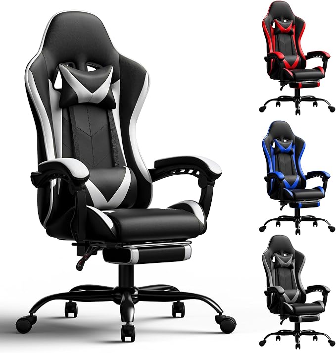 Red Gaming Chair with Footrest