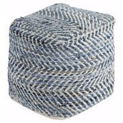 Denim Square Woven Pouf Ottoman