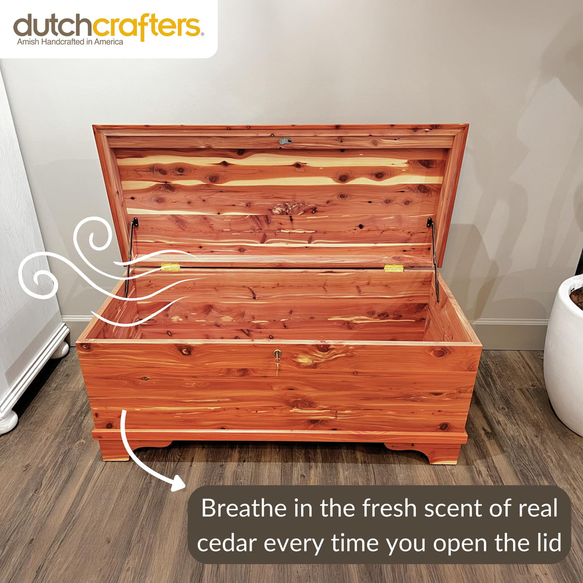 DutchCrafters Cedar Wood Blanket Storage for Living Room, Fully Lined Hope Chest, Bedroom Bench, Lockable Storage Box, Locking Chest with Handles and Waterfall Edge - Amish Made in USA (41" Medium)