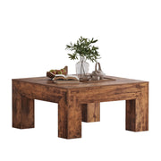 Square Coffee Table with Thick Base – Rustic Brown