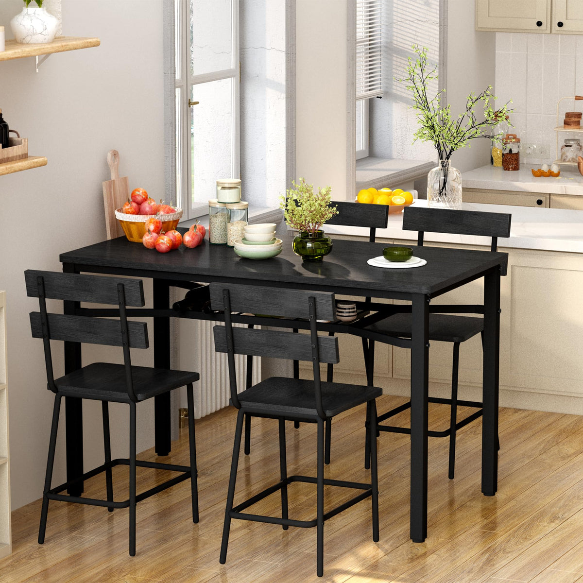 Hooseng 5-Piece Dining Table Set for 4, Counter Height Kitchen Table Chairs Set with Storage, Modern Small Dining Room Set, Space-Saving Dinette Set for Pub, Breakfast Nook, Apartment