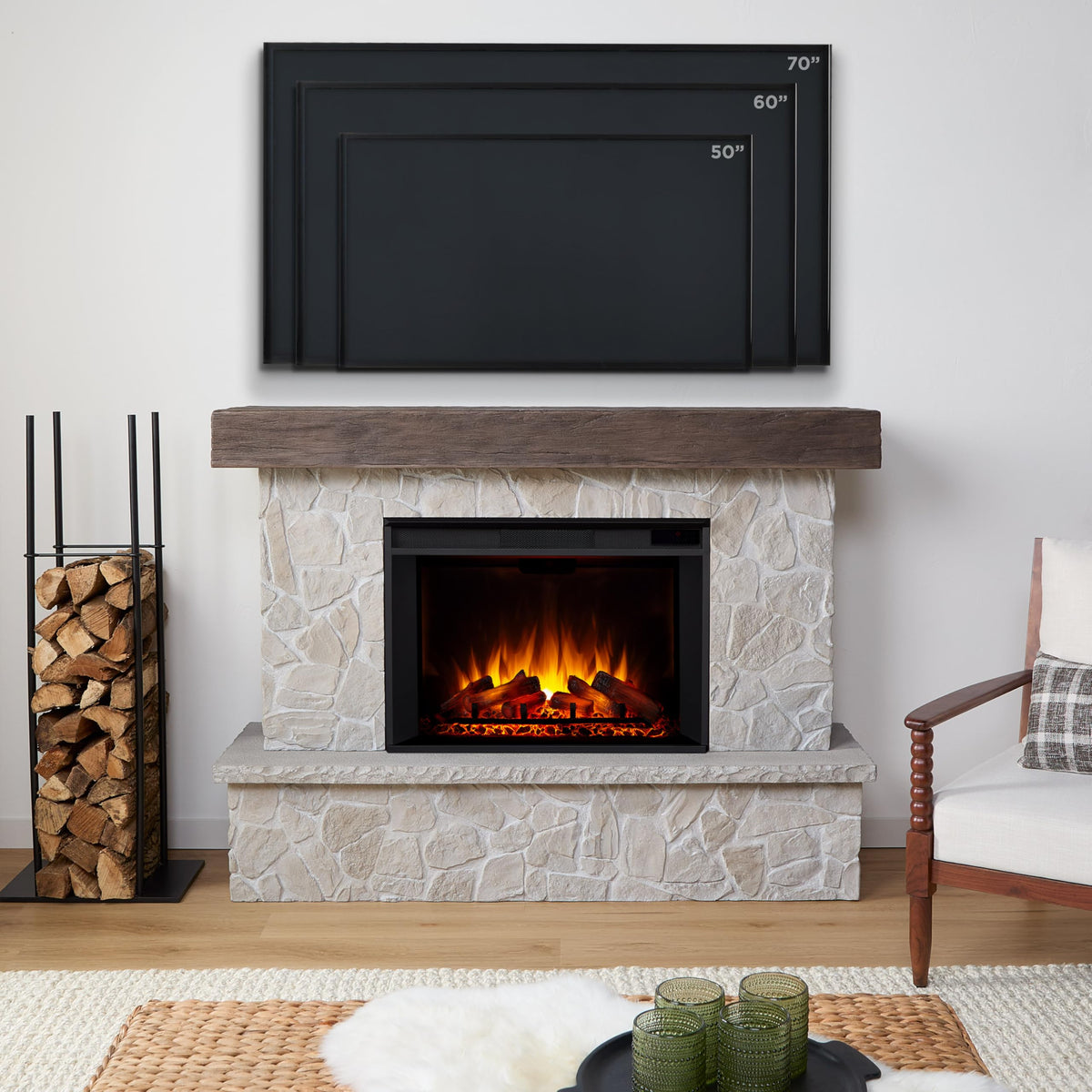 Stone-Look Electric Fireplace