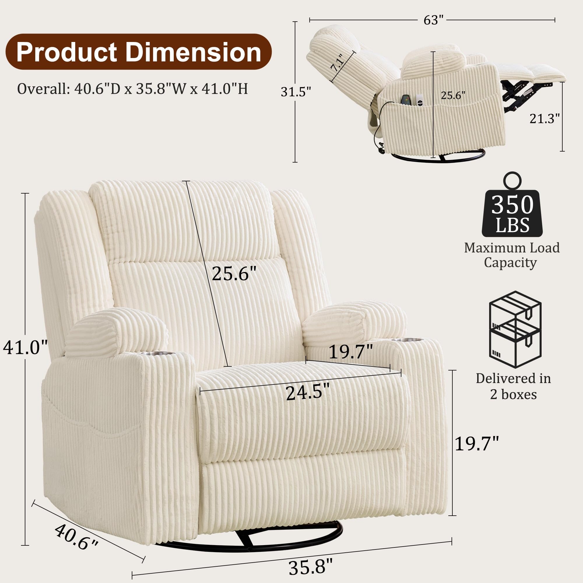 Power Swivel Rocker Recliner with Massage & Heat