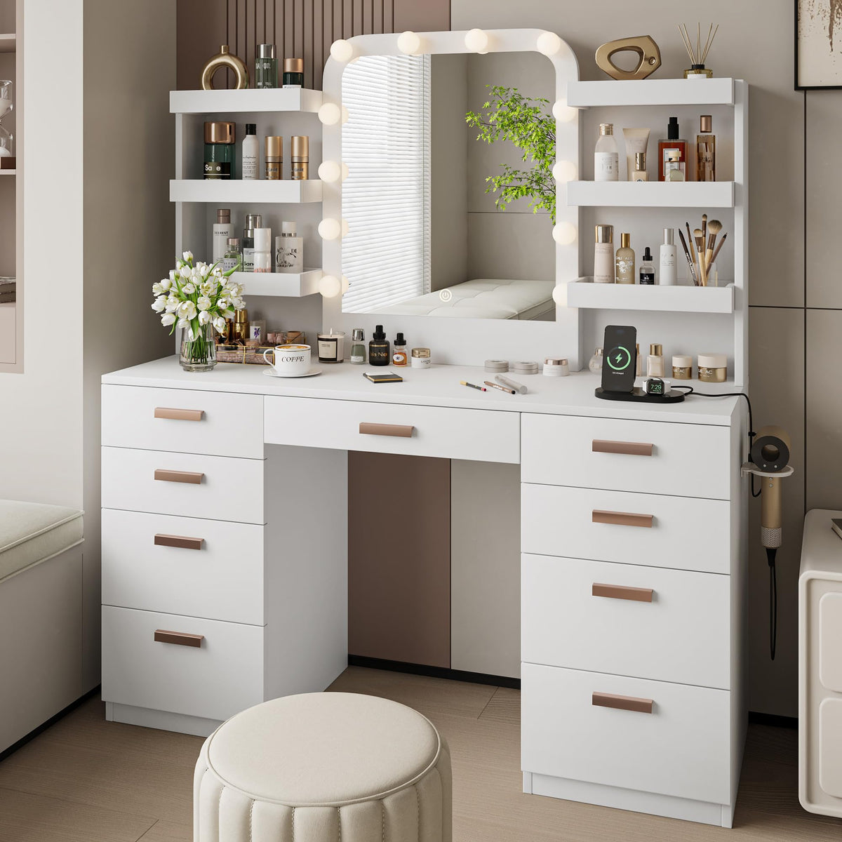 LED Makeup Vanity with 9 Drawers