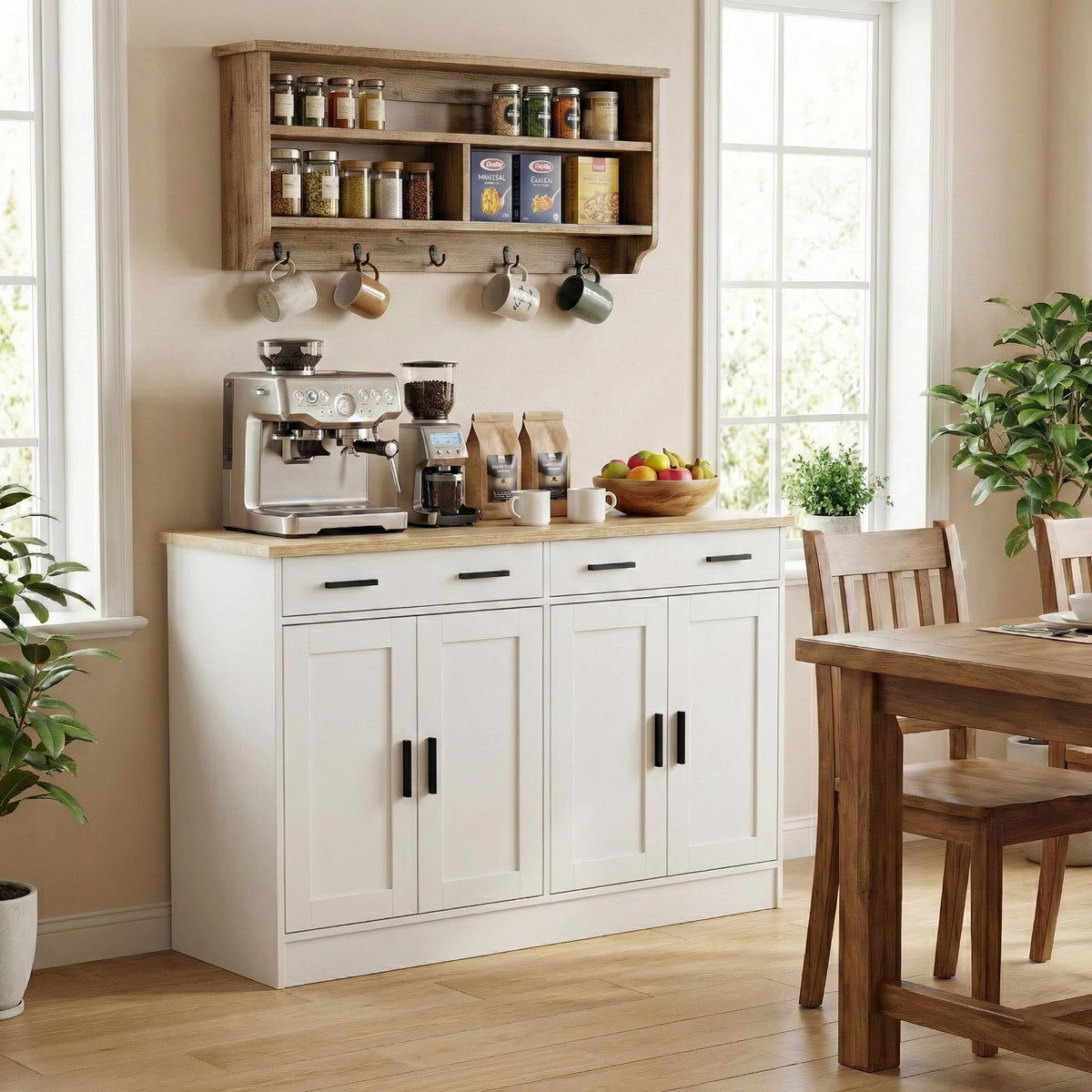 White Buffet Cabinet with Drawers