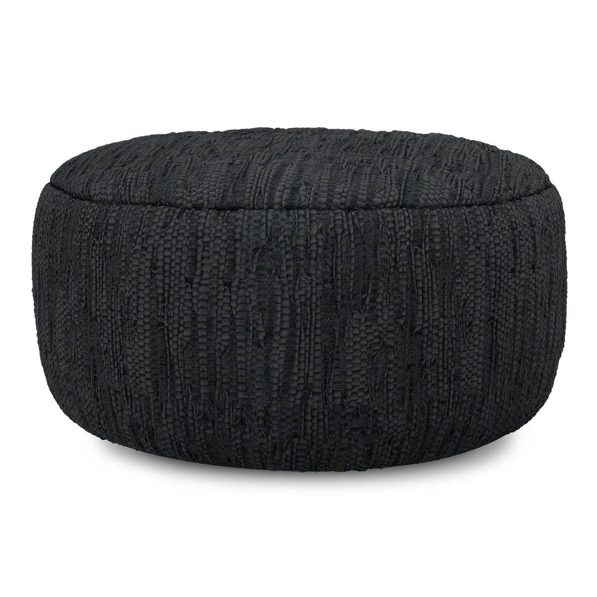 Black Leather Round Pouf