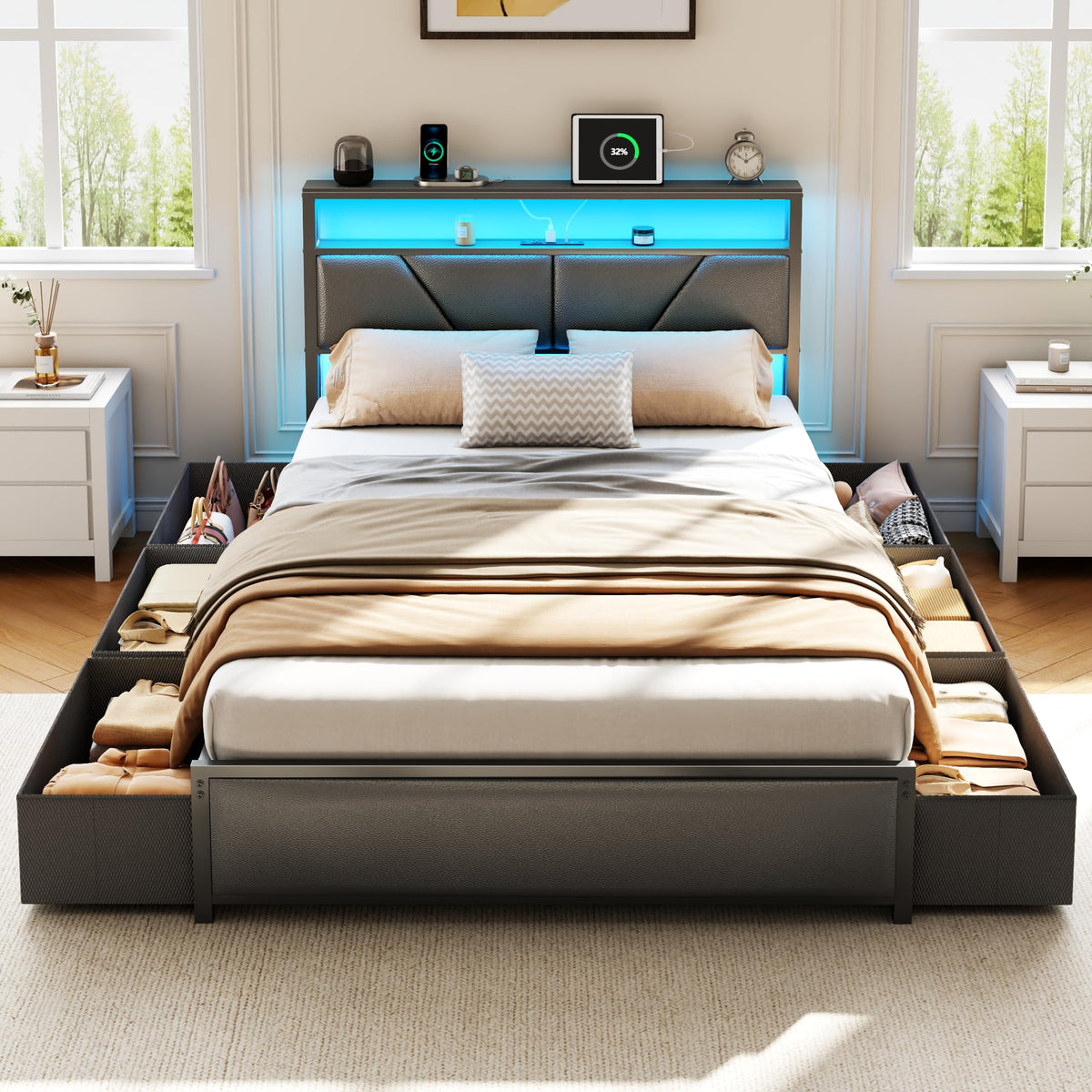 Full Storage Bed Frame with LED Lighting