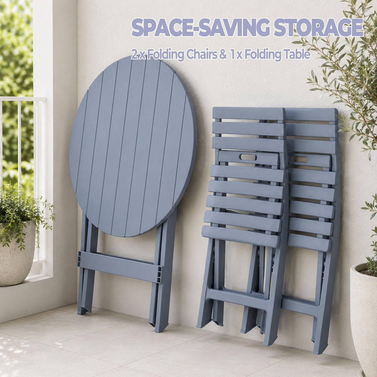 ARIA HOME 3 Piece Outdoor Bistro Set, Round Folding Patio Table and 2 Chairs, Blue