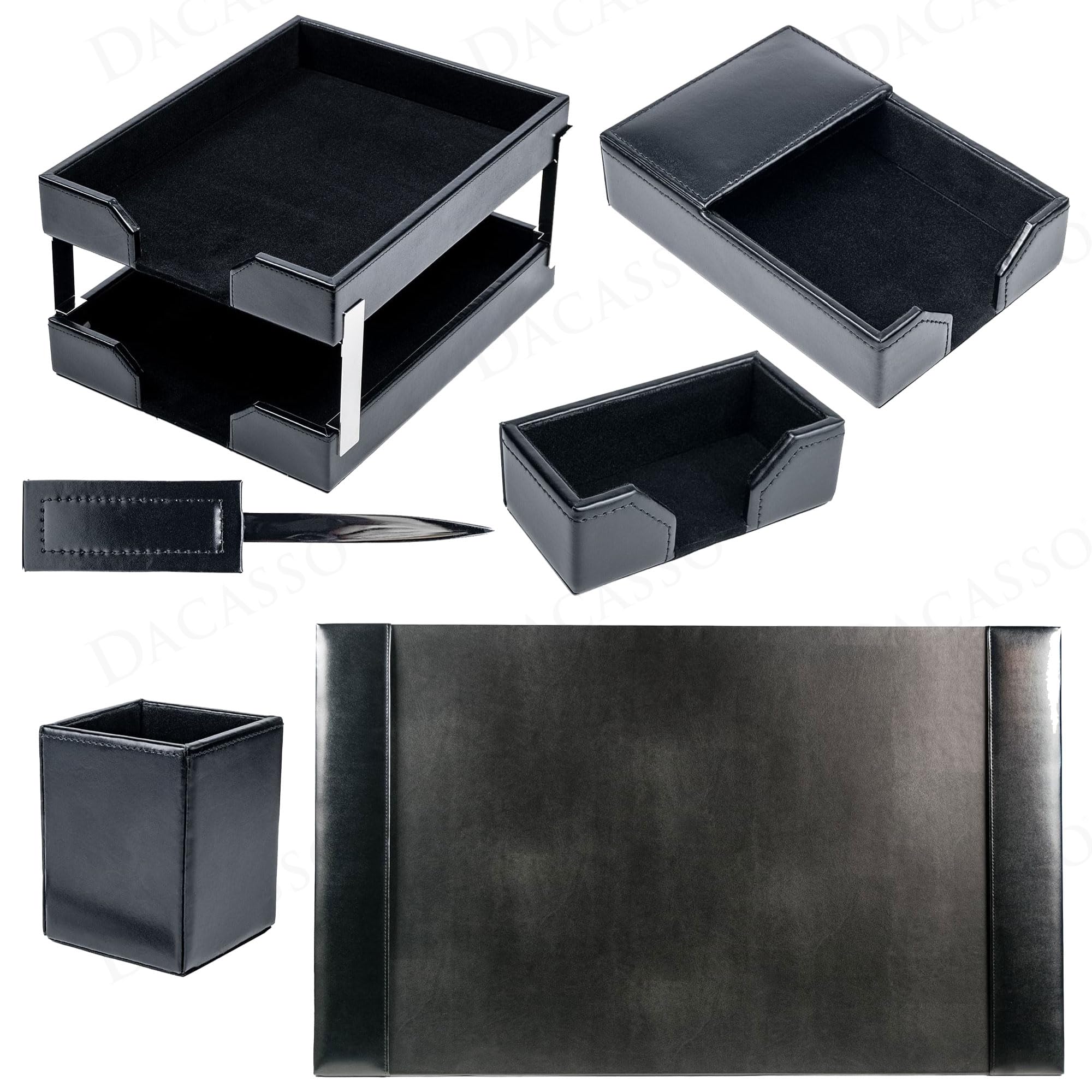 Black Bonded Leather 8-Piece Desk Set