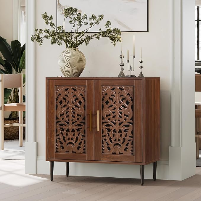 Carved Wood Accent Cabinet