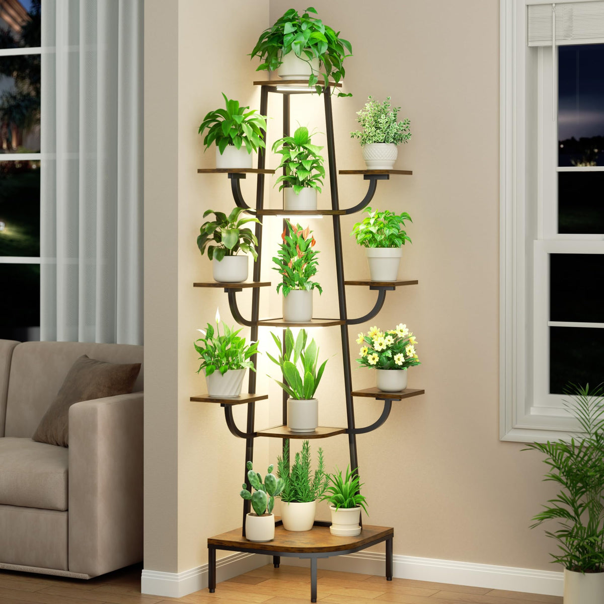 8-Tier Corner Plant Stand with Grow Light