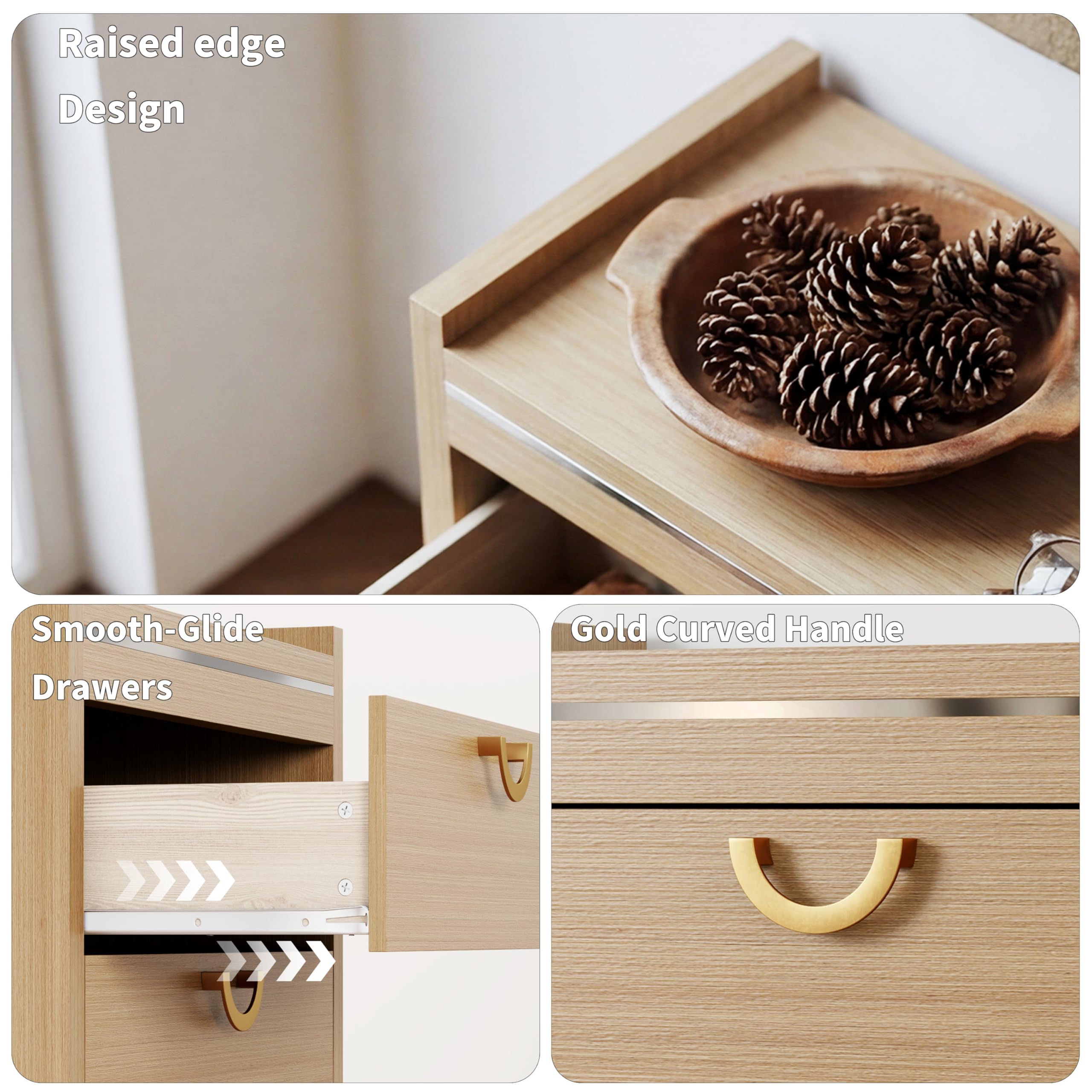 Oak Chest of Drawers with Gold Handles