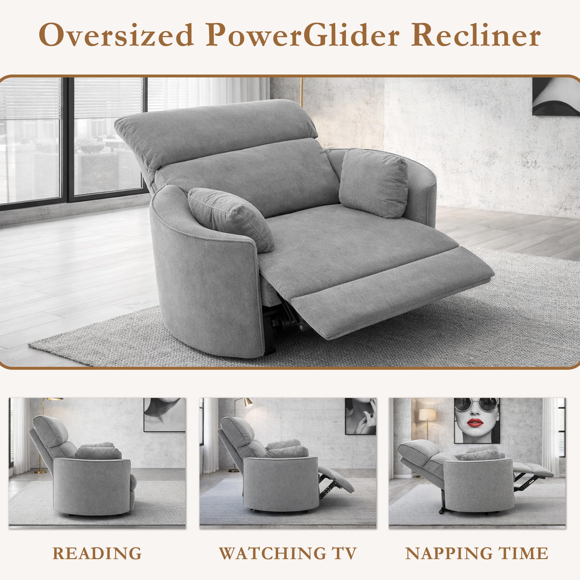 Oversized Power Recliner Chair – 52" Wide, 450 lbs Capacity