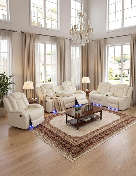 Power Reclining Sectional Sofa Set with LED & Wireless Charging