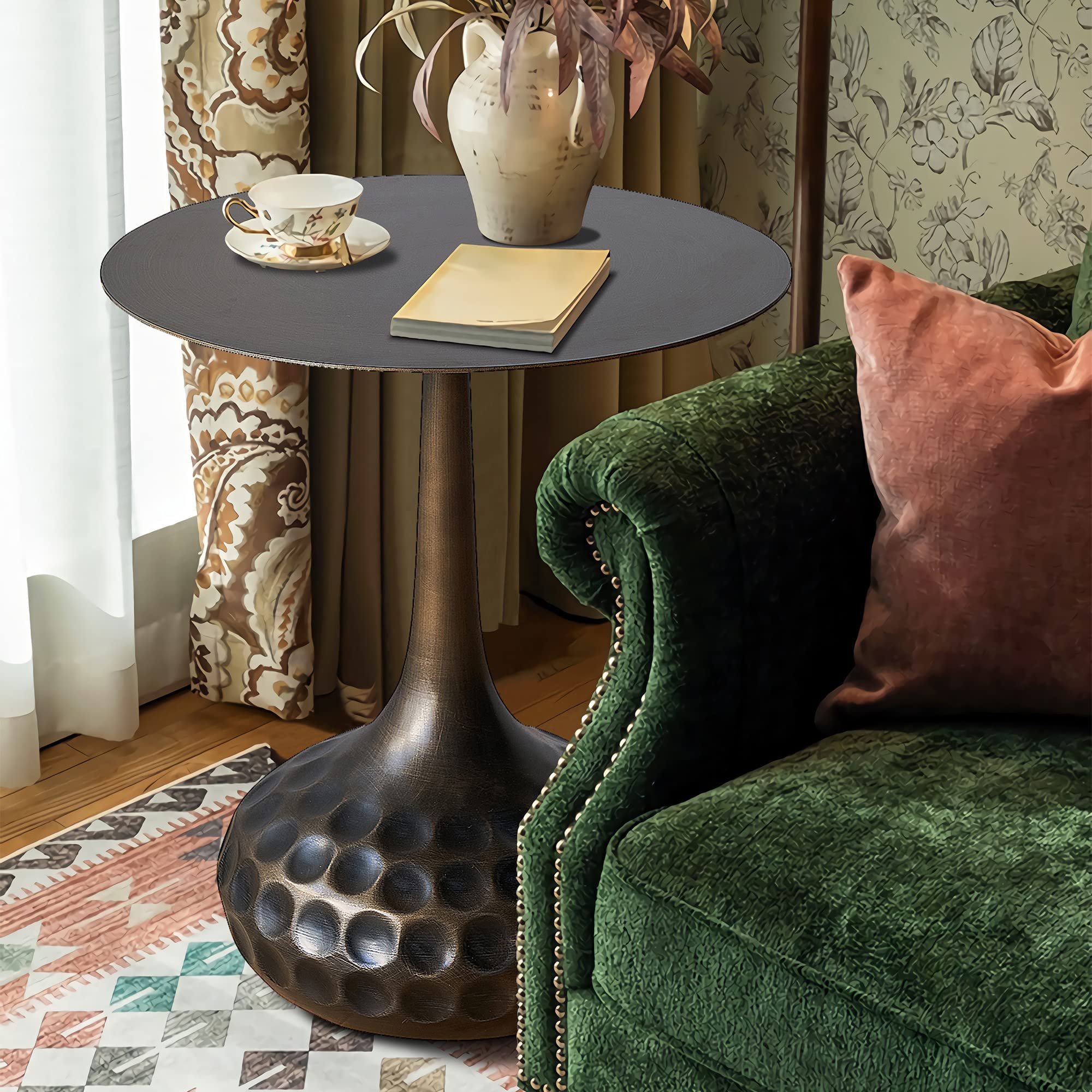 Round Iron Pedestal Accent Table