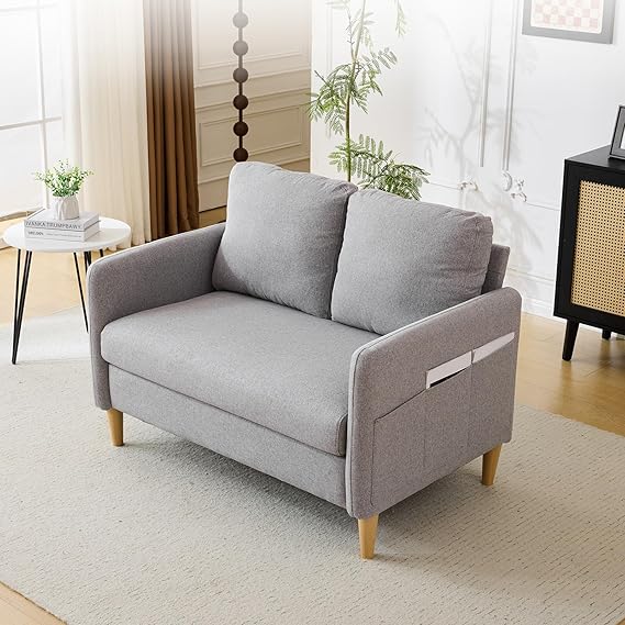 2-Seat Mid-Century Modern Loveseat with Side Storage
