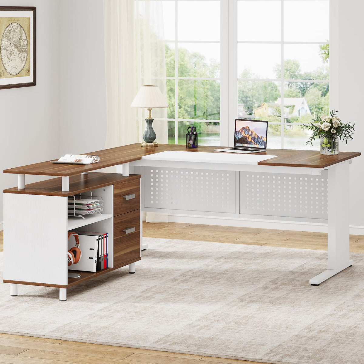 L-Shaped Executive Desk with Storage