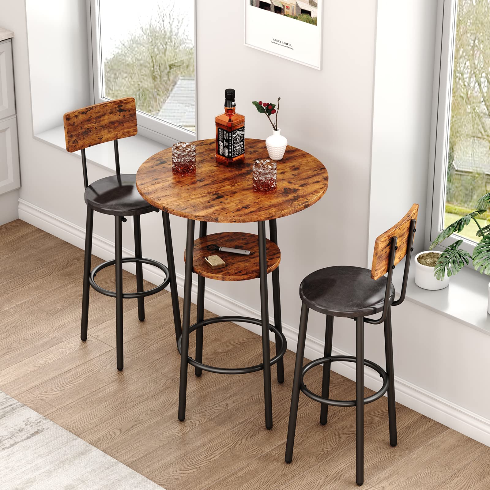 3-Piece Round Bar Table & Chairs Set