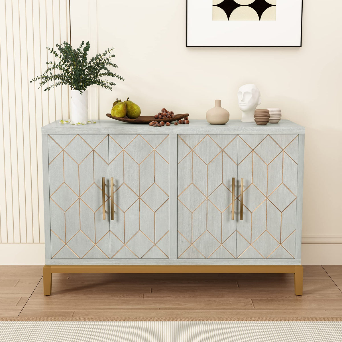 Green 4-Door Sideboard with Gold Trim