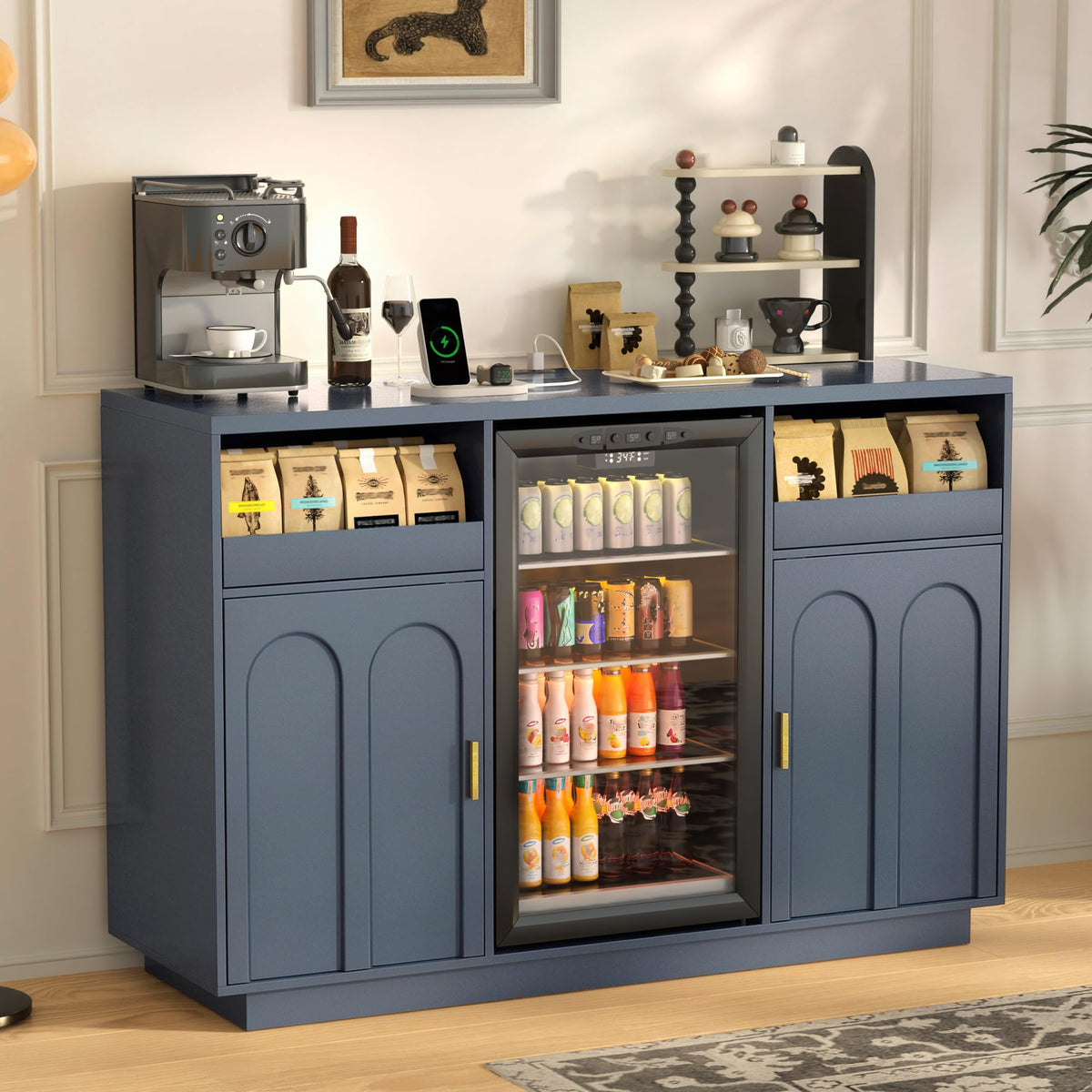 Coffee Bar Cabinet with Fridge Space, Wine Bar Cabinet, Mini Fridge Cabinet