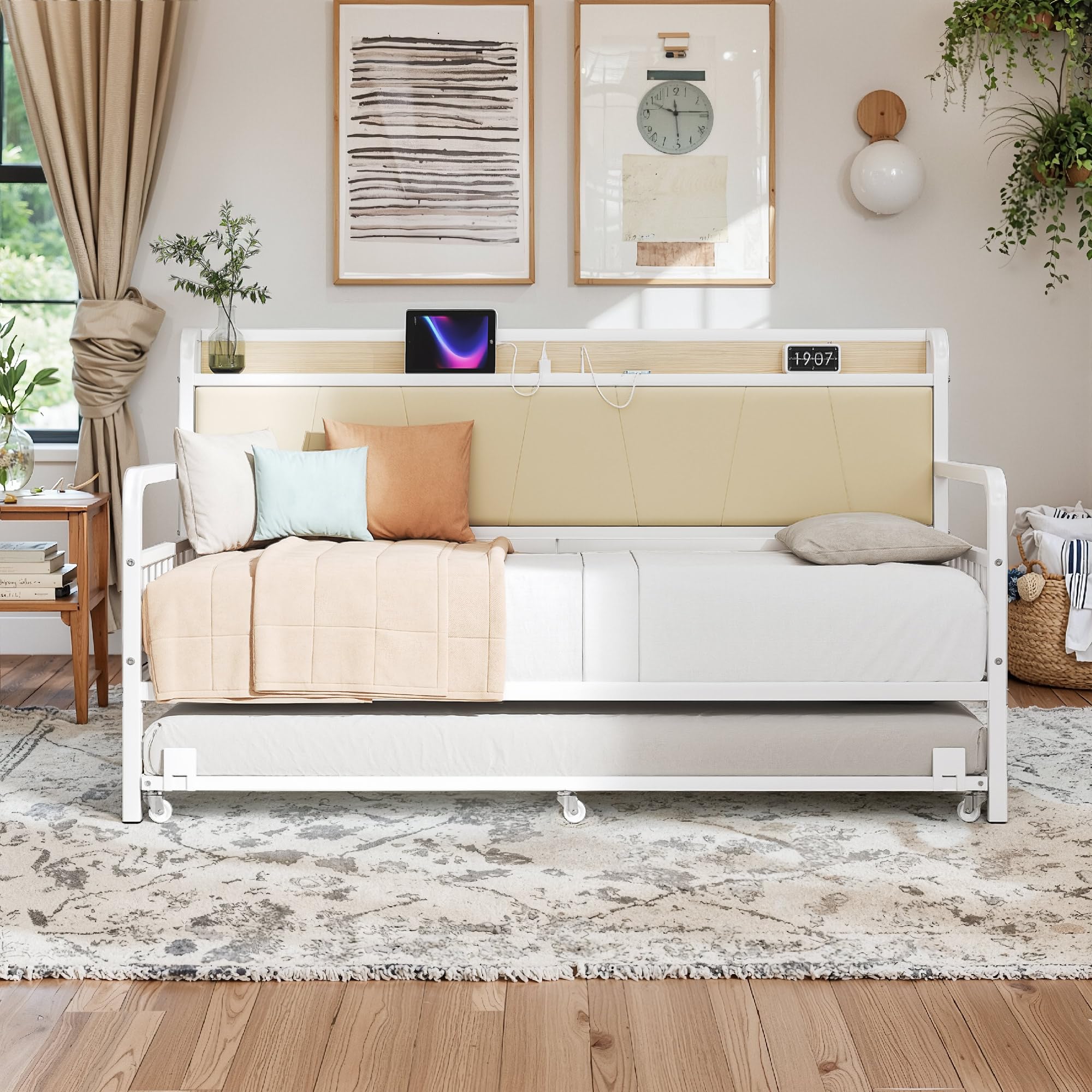 Twin Daybed with Trundle & Storage Headboard
