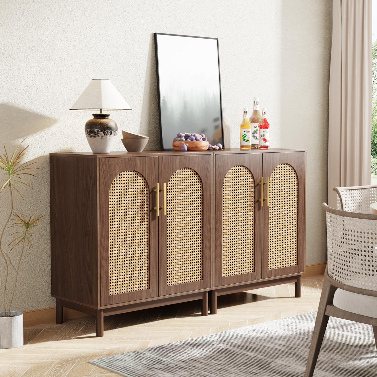 Tribesigns Set of 2 Rattan Sideboard, 59” Buffet Cabinet with Storage
