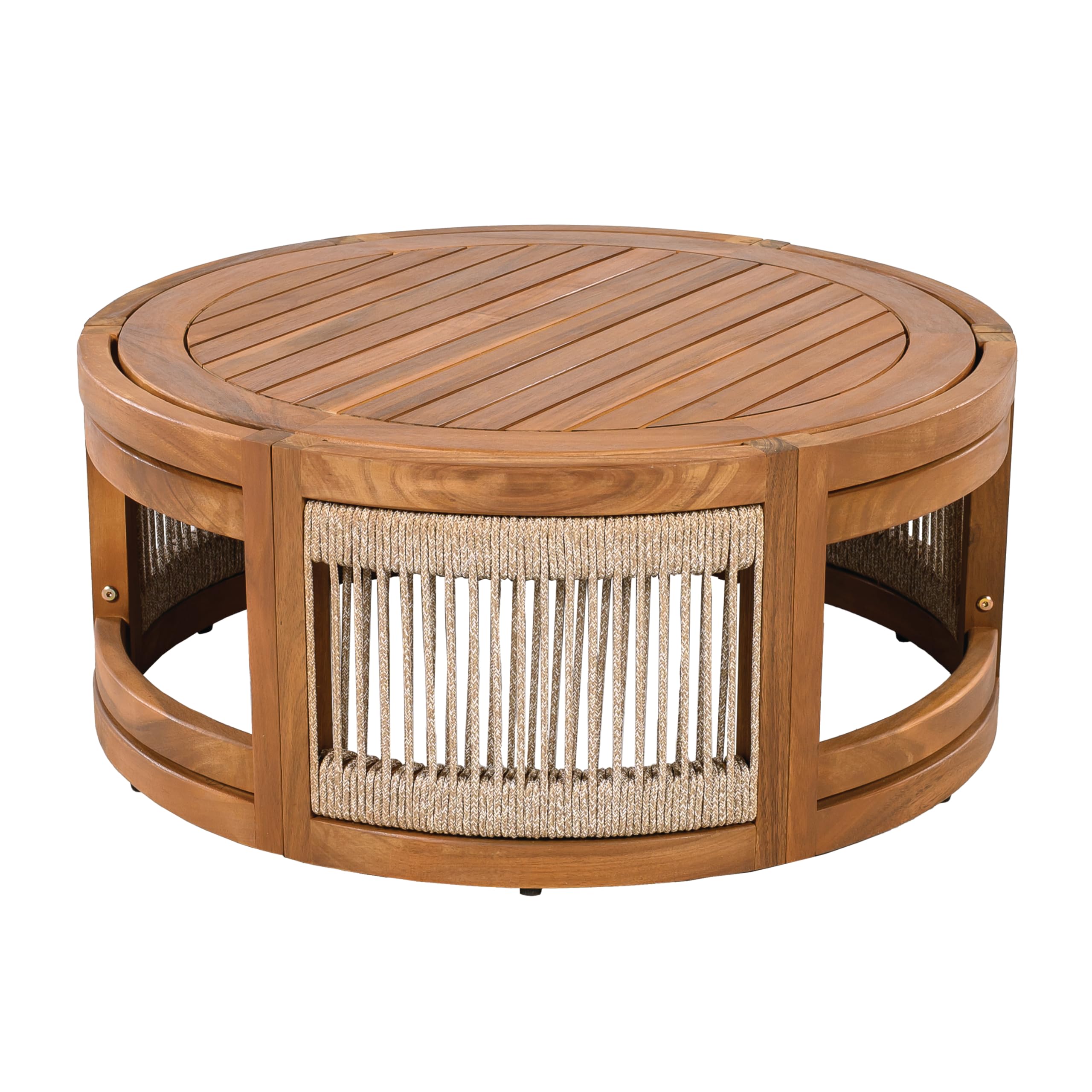 4-Piece Outdoor Conversation Set – Acacia Wood & Woven Rope