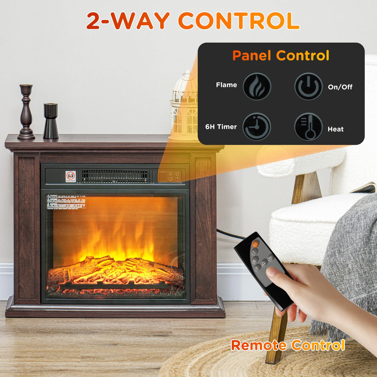 Dark Brown Electric Fireplace with Mantel