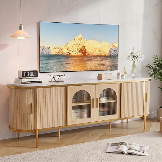 70" Fluted TV Stand with Electric Fireplace