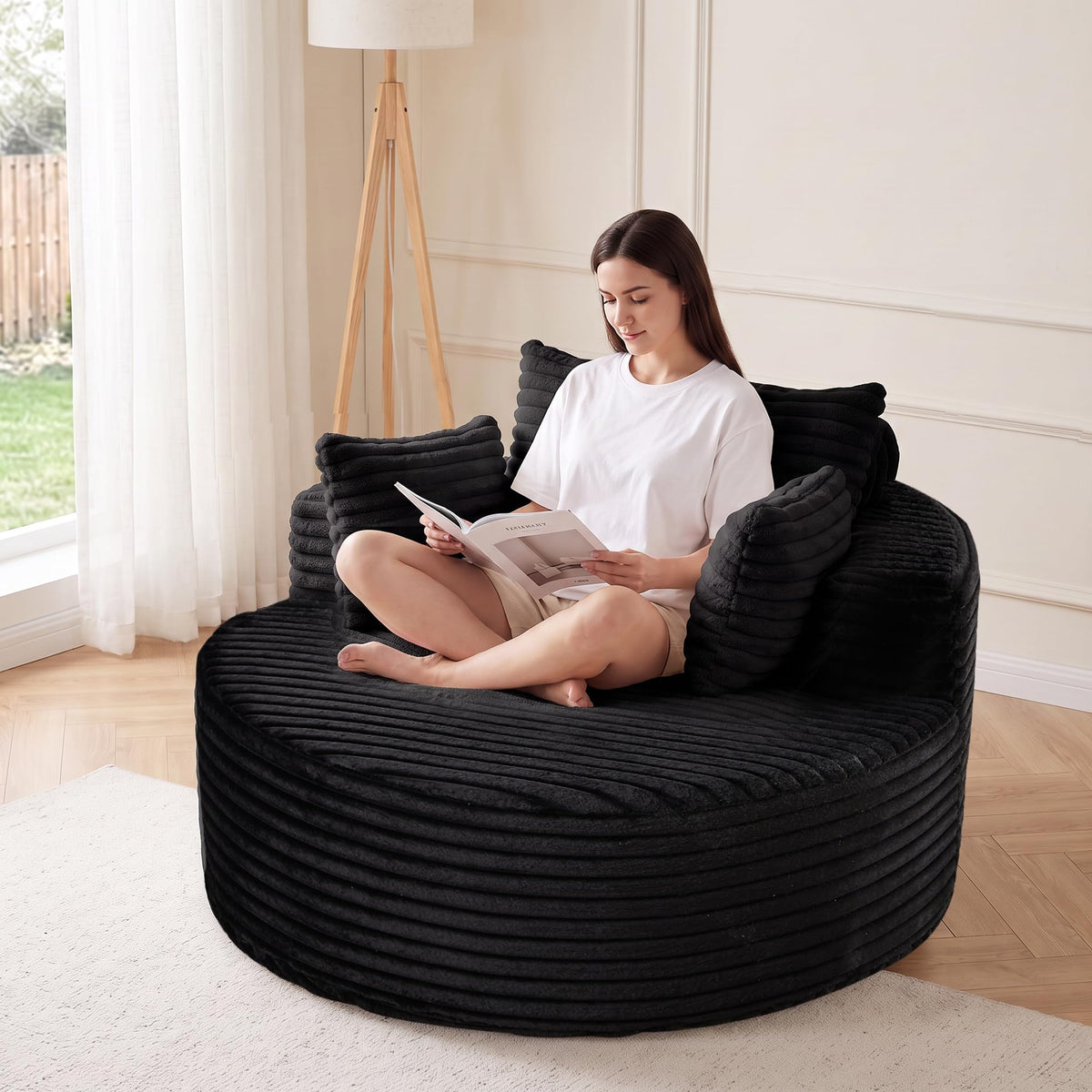 NicBex 50” Oversized Large Lounge Chair Indoor with 3 Pillows, Black