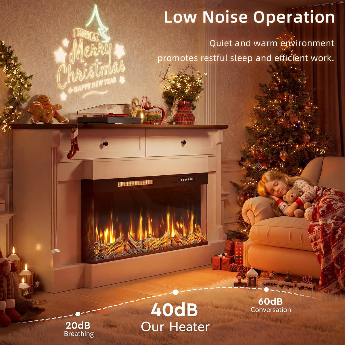 Eueiriup 61" Electric Fireplace with Mantel, Fireplace TV Stand, White