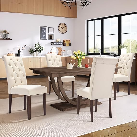 Upholstered Dining Chairs with Solid Wood Legs
