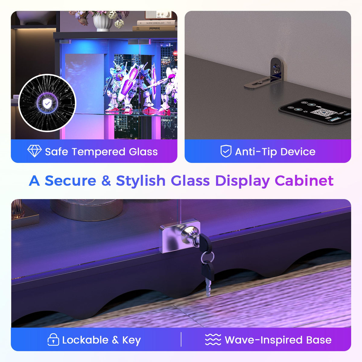 Glass Display Cabinet with RGB Lights
