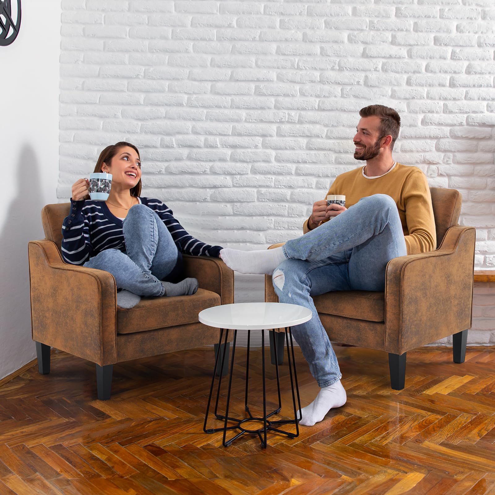 VINGLI Accent Chairs Set of 2 Living Room Chairs Rustic Reading Chair for Bedroom Scooped Arm Chair Mid Century Modern Accent Chairs Upholstered Comfy Chair for Apartment, Waiting Room