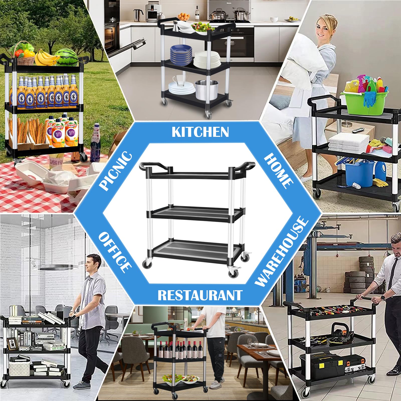 3-Tier Rolling Utility Cart with Wheels