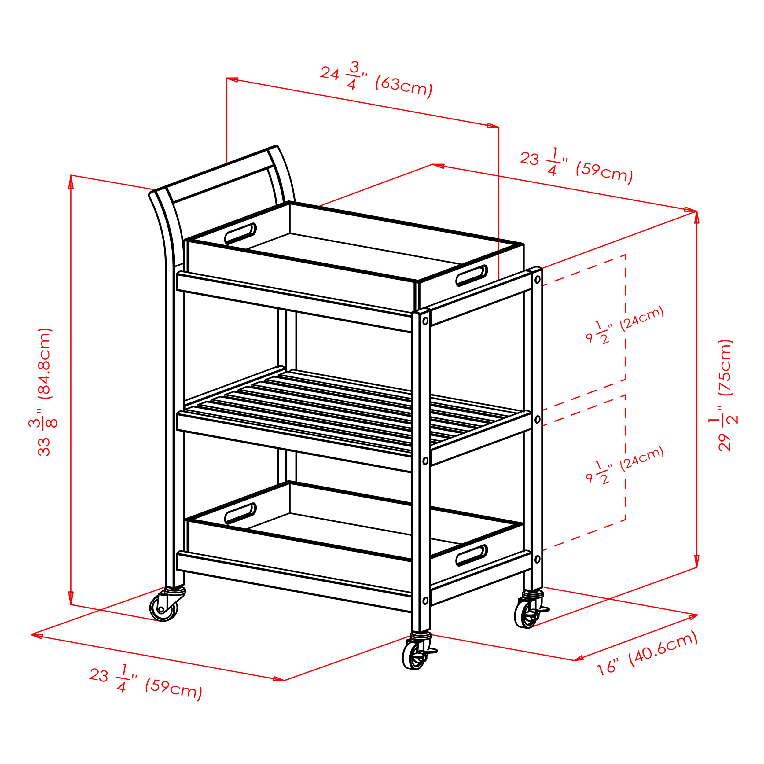 Winsome Albert 3-Tier Serving Cart, 33" in Walnut, Rolling Utility Bar Cart with Wheels for Snacks, Drinks, Kitchen Essentials, Storage & Organization for the Home or Apartment
