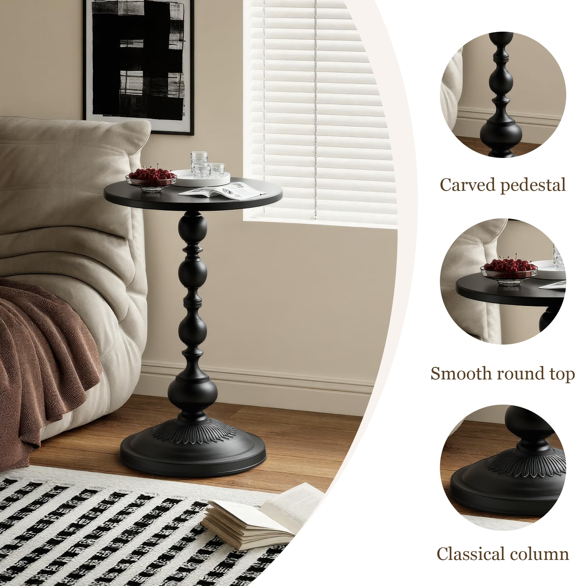 Round Metal Accent Side Table – Matte Black, 21" Height