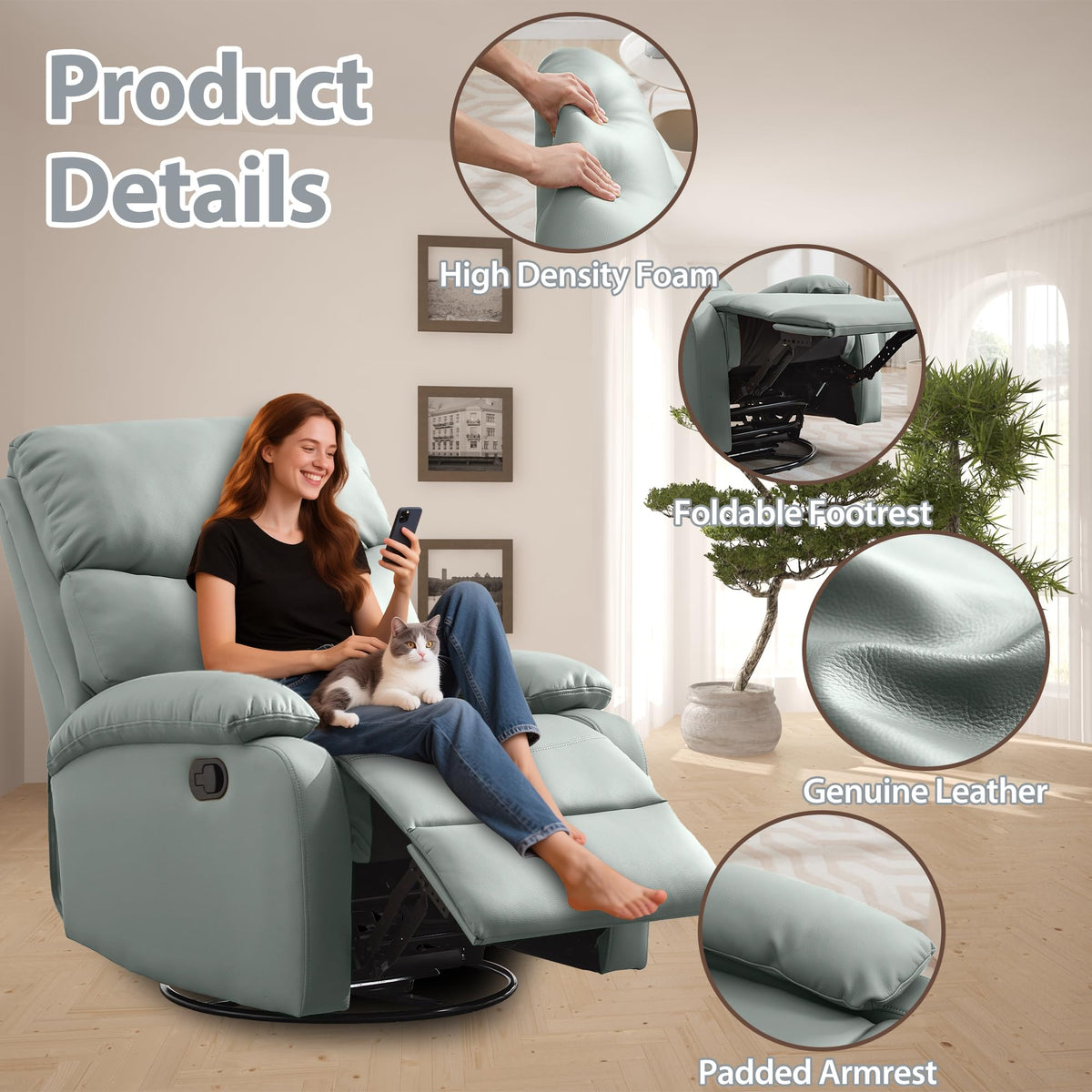 Genuine Leather Swivel Rocker Recliner