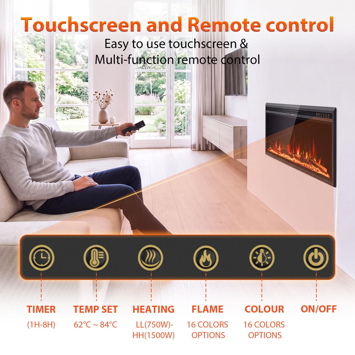 Nexfurn 42 Inch Electric Fireplace Heater, Recessed Wall Mounted