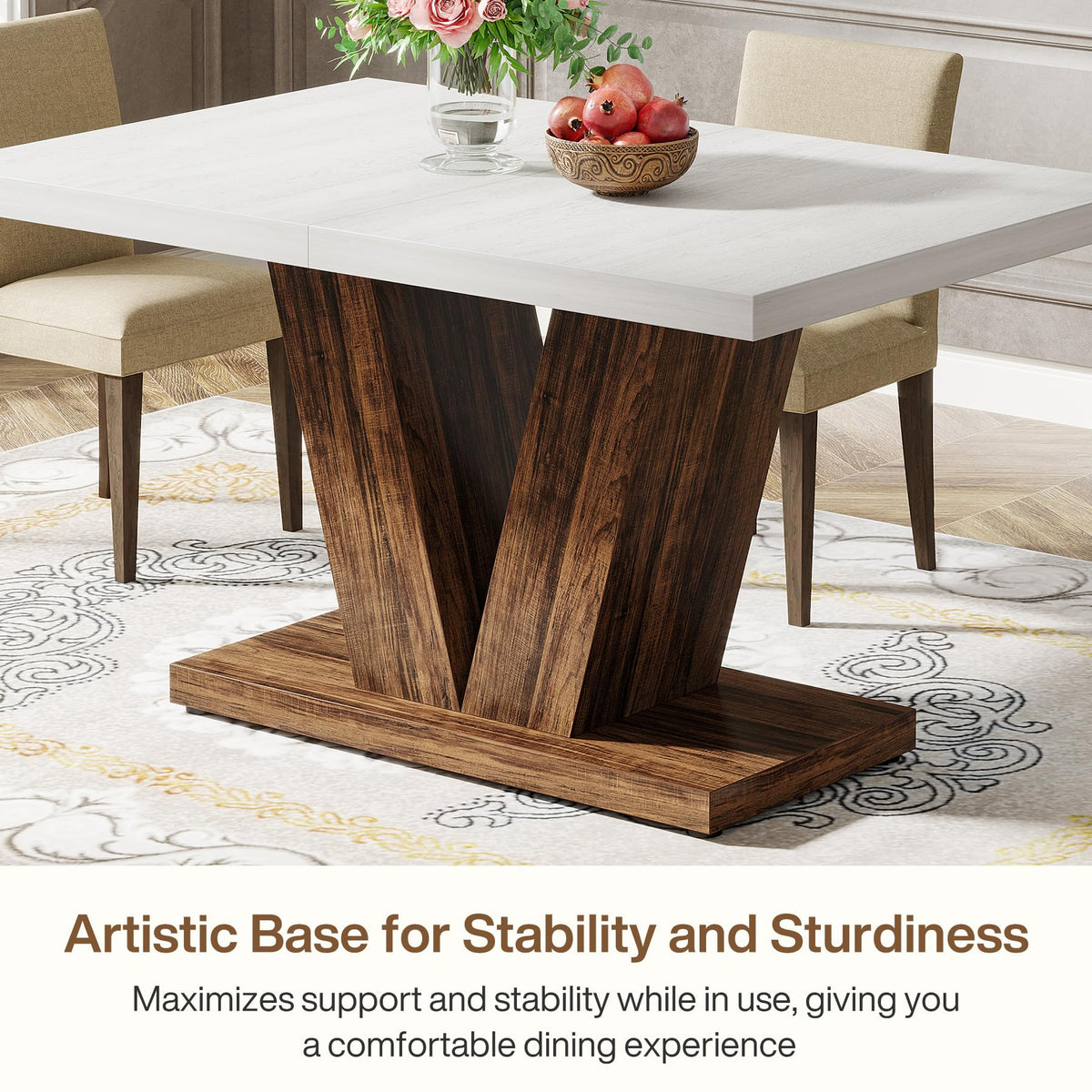 White & Brown Pedestal Dining Table