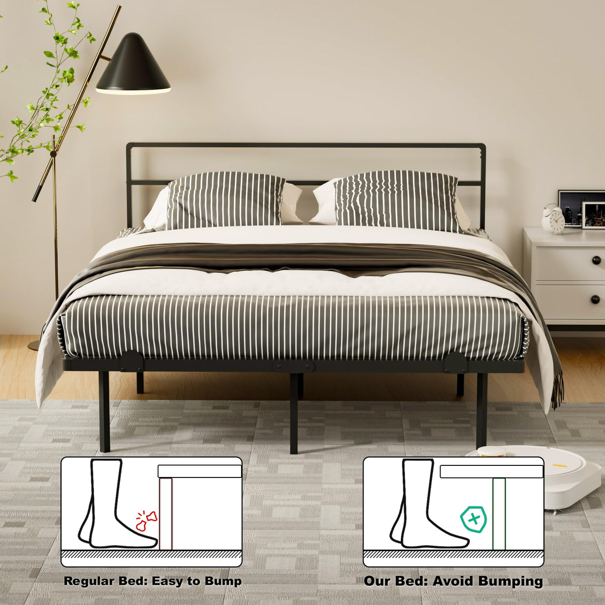 AGXI Queen Bed Frame with Headboard, 14 Inch Floating Bed with Smart LED Lights and USB Charging Station, Easy Assembly, No Box Spring Needed