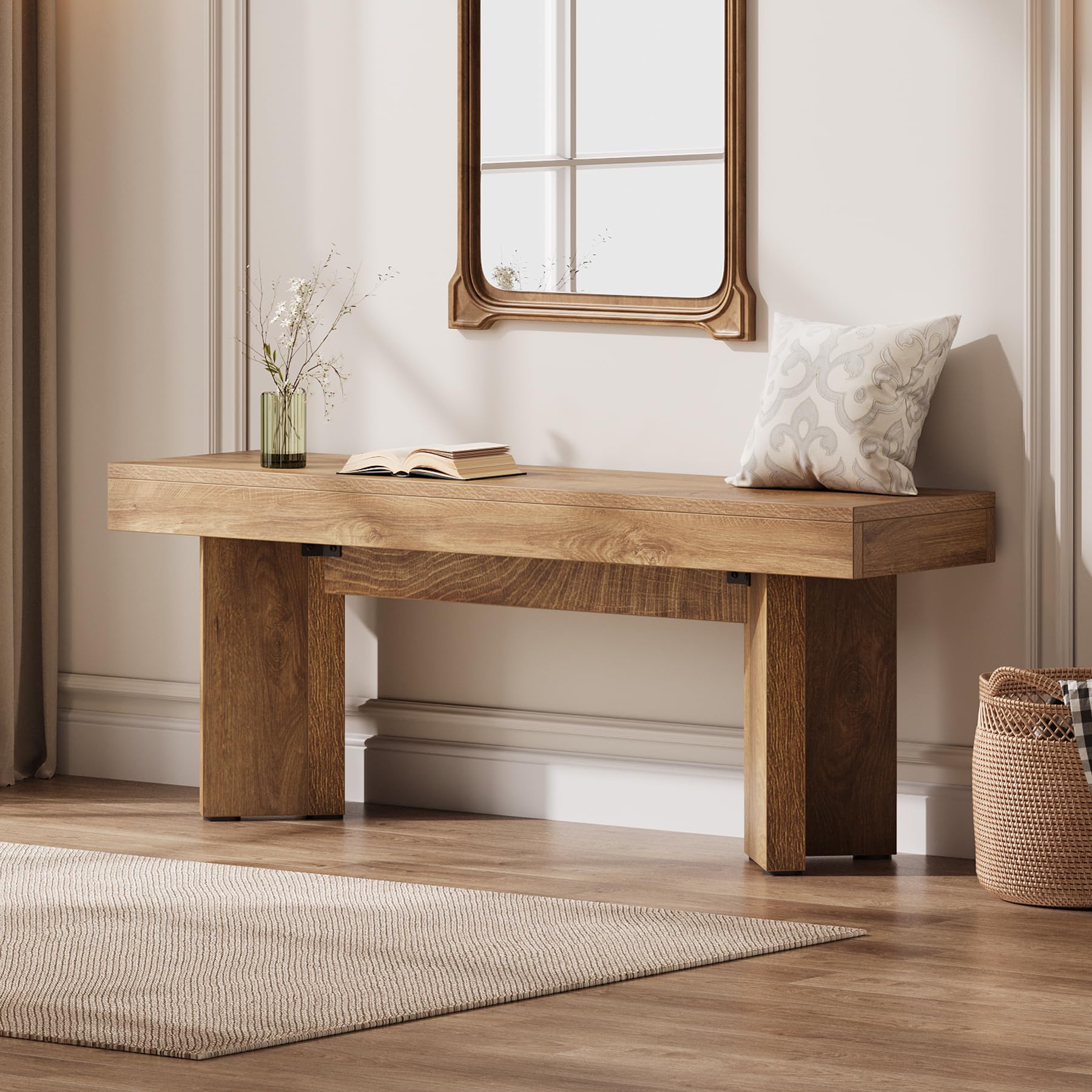Farmhouse Wooden Entryway Bench with V-Shaped Pedestal | 47-Inch