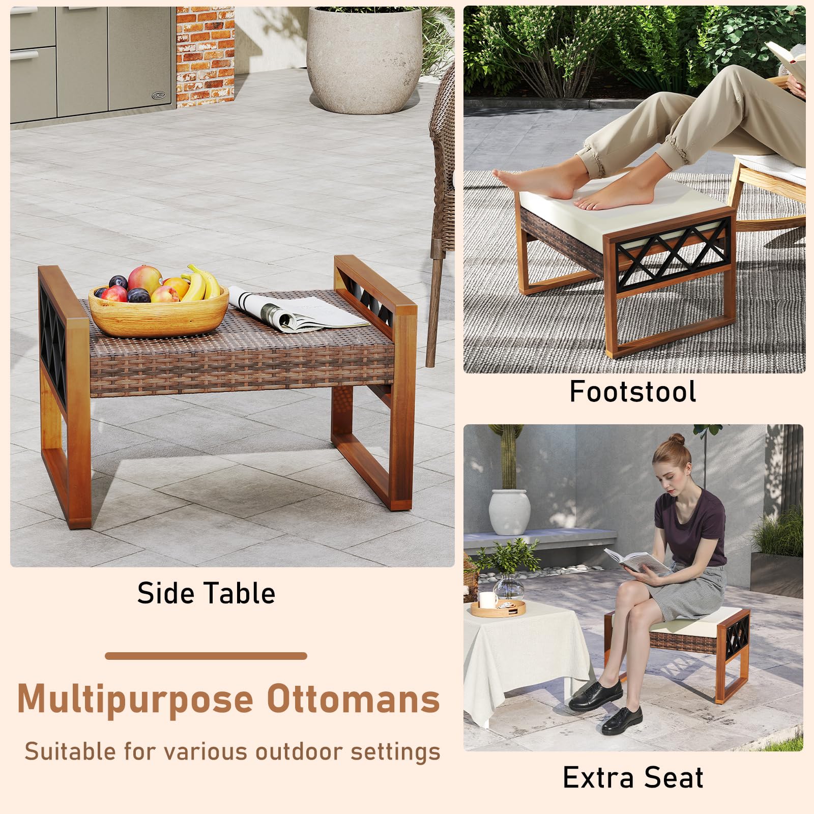 Wicker Outdoor Ottomans Set of 2