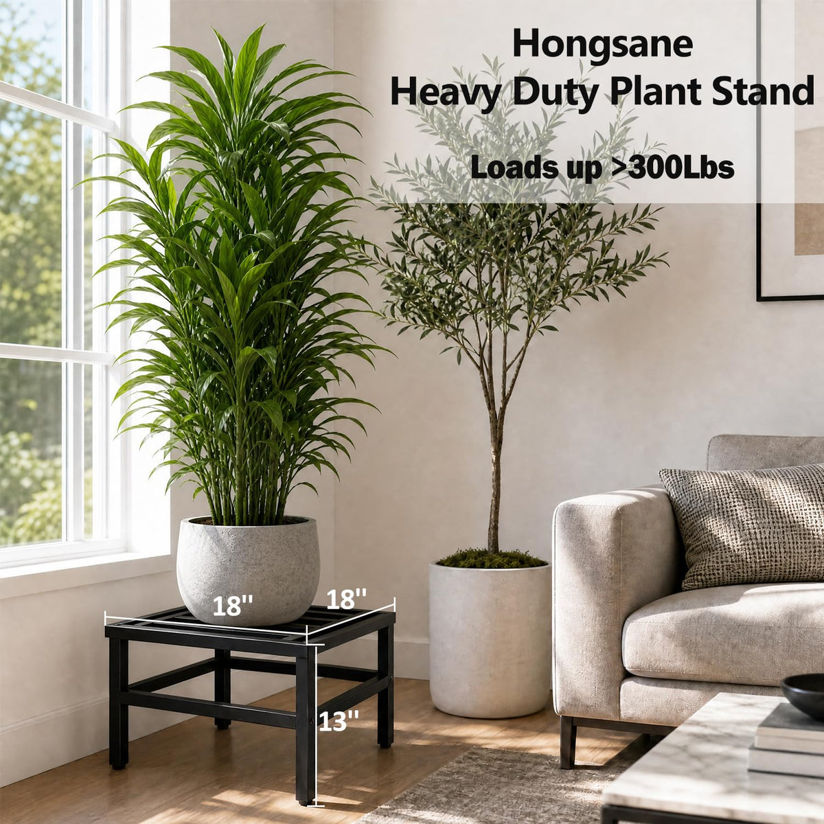 Hongsane Metal Heavy Duty Plant Stand Indoor Outdoor,18 Inch Large Plant Stands Riser,Tall Wrought Iron Pedestal Holders for Flower Pot,Outside Rust-Proof Black Flower Display Shelf for Patio,1-Pack