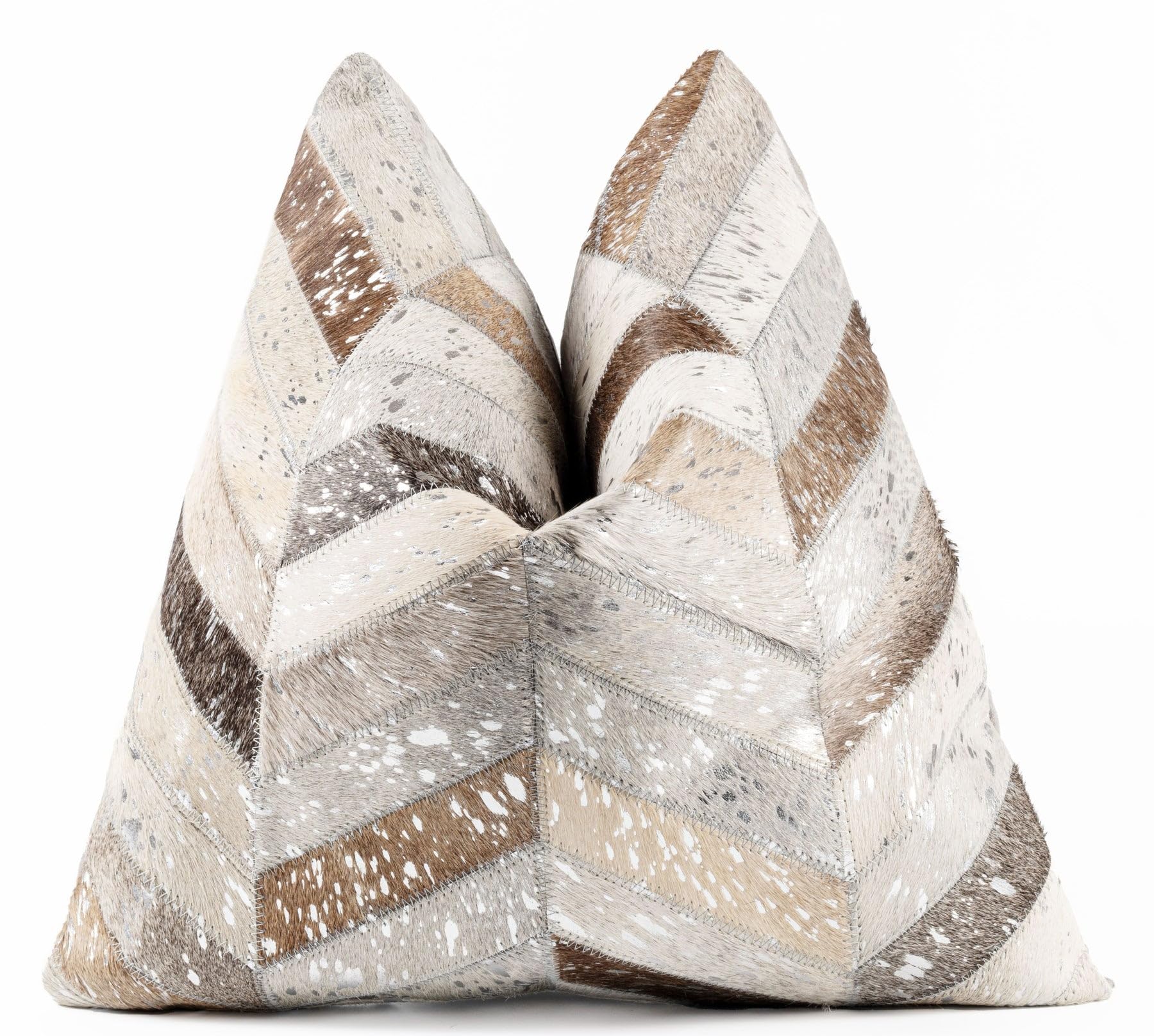 Cowhide Leather Patchwork Throw Pillow with Insert