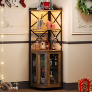 5-Tier Corner Bar Cabinet with LED Lights & Glass Holder